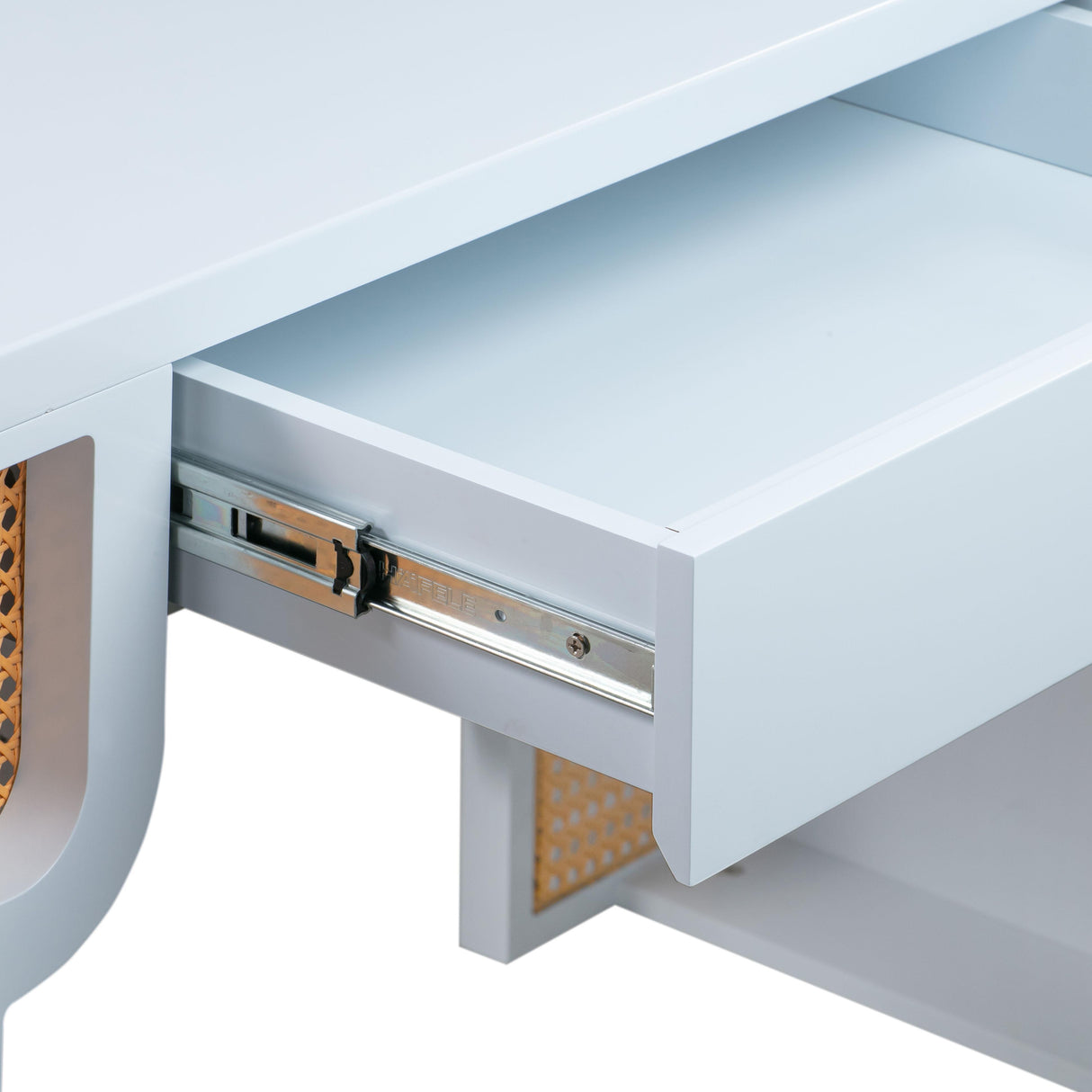 TOV Suzie Pastel Blue & Rattan Executive Desk