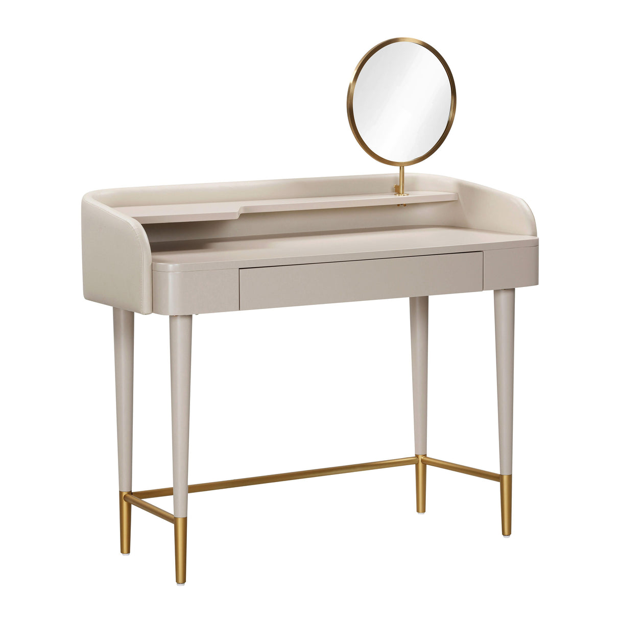 TOV Penelope Taupe Vegan Leather Wrapped Vanity Desk