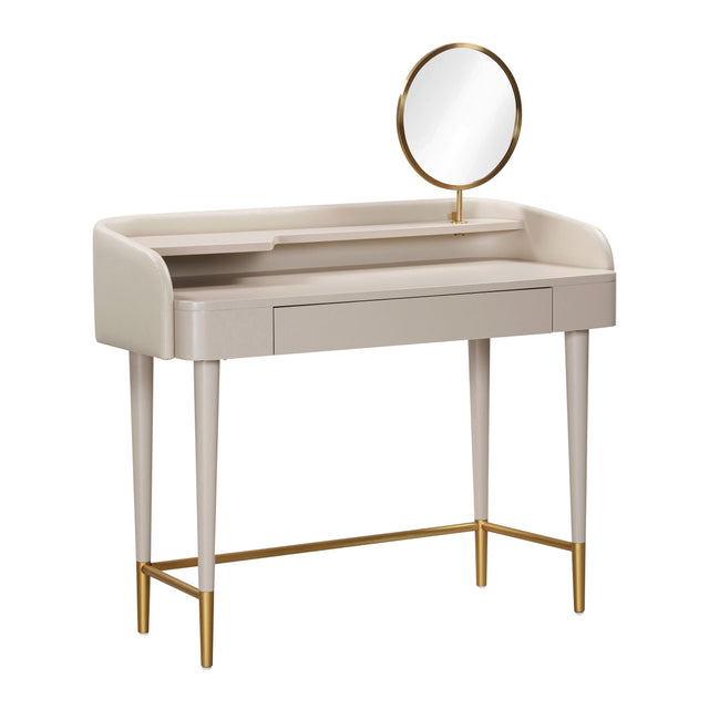 TOV Penelope Taupe Vegan Leather Wrapped Vanity Desk