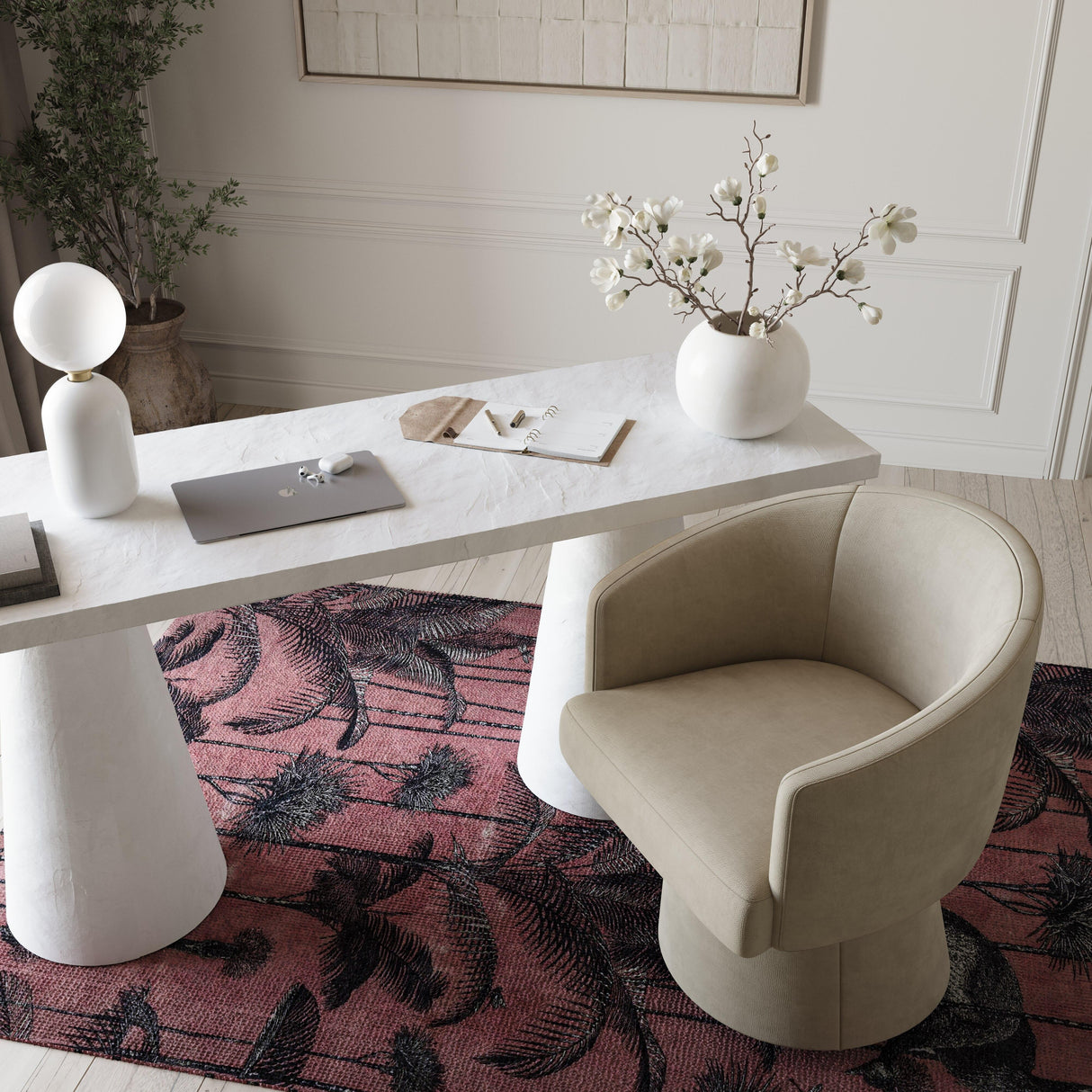 TOV Kristen Taupe Upcycled Chenille Rolling Desk Chair