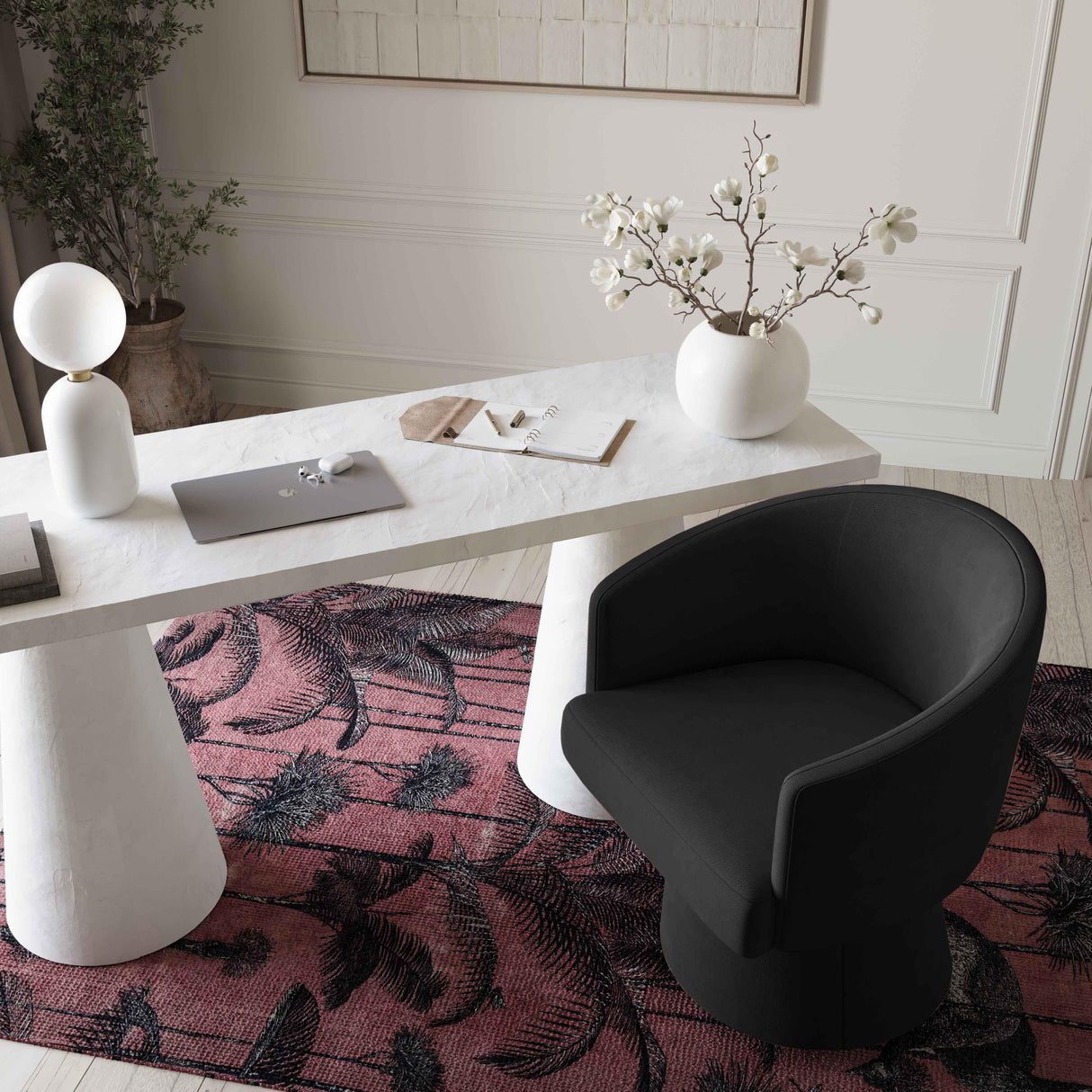 TOV Kristen Black Upcycled Chenille Rolling Desk Chair