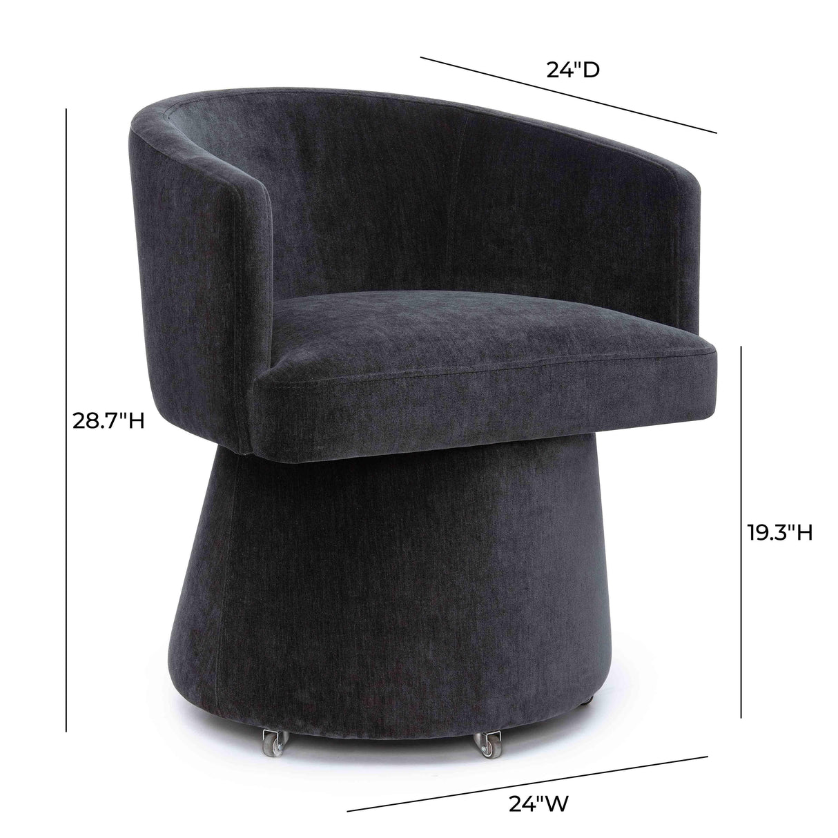 TOV Kristen Black Upcycled Chenille Rolling Desk Chair