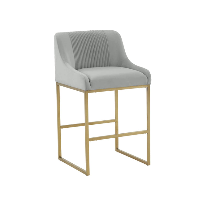 TOV Lisa Grey Pleated Velvet Counter Stool