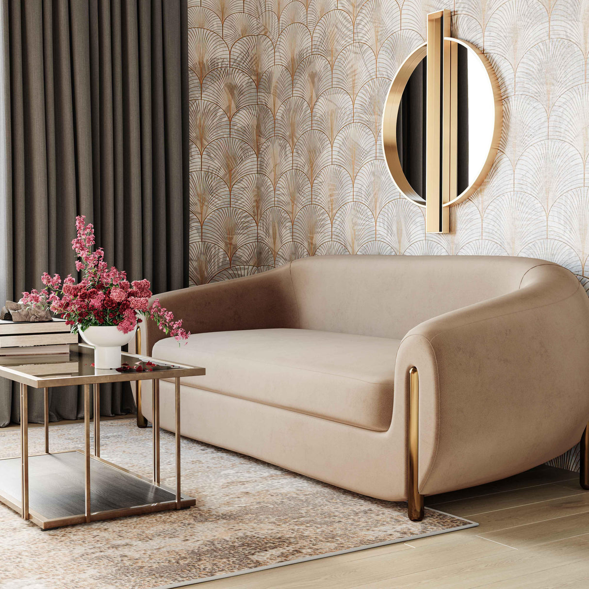 TOV Lina Cafe Au Lait Brown Velvet Sofa