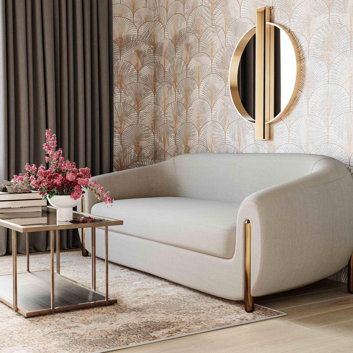 TOV Lina Grey Textured Linen Sofa