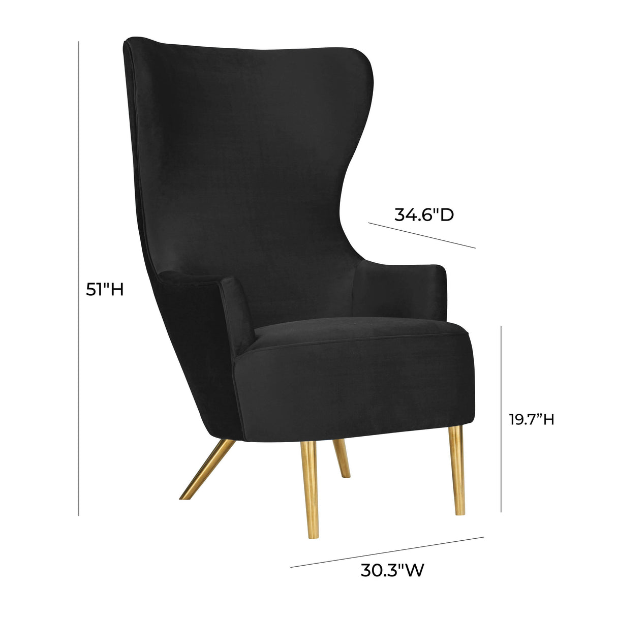 TOV Julia Black Velvet Wingback Chair