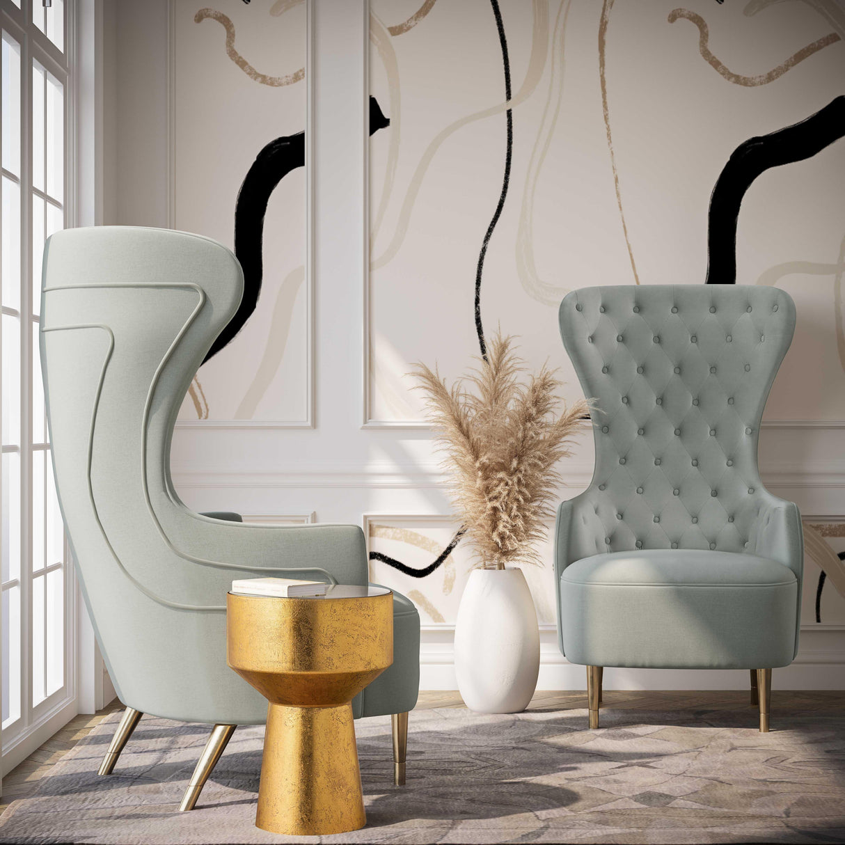 TOV Jezebel Grey Velvet Wingback Chair