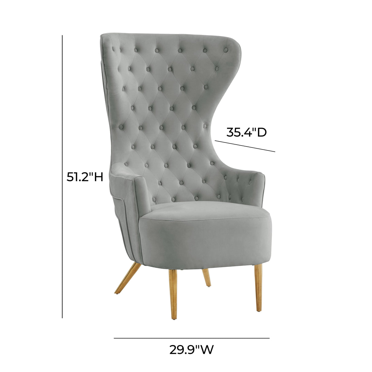 TOV Jezebel Grey Velvet Wingback Chair