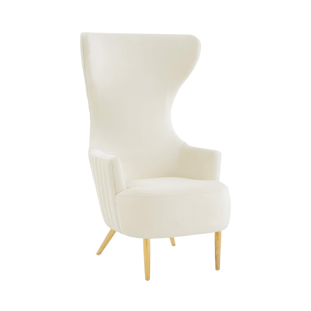TOV Julia Cream Velvet Channel Tufted Wingback Chair