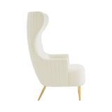 TOV Julia Cream Velvet Channel Tufted Wingback Chair