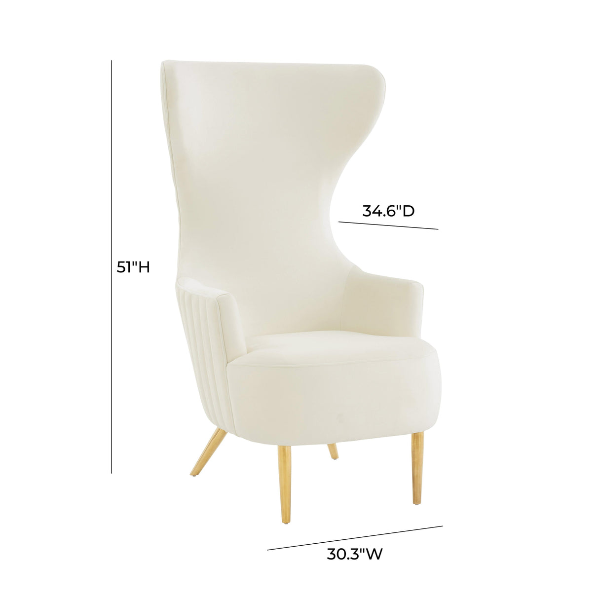 TOV Julia Cream Velvet Channel Tufted Wingback Chair