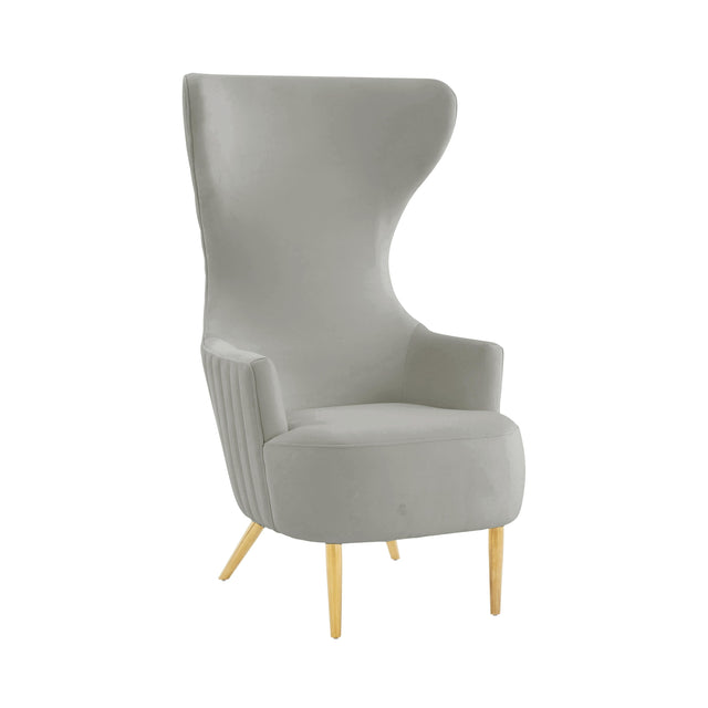 TOV Julia Grey Velvet Channel Tufted Wingback Chair