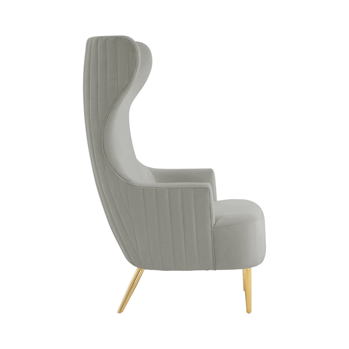 TOV Julia Grey Velvet Channel Tufted Wingback Chair