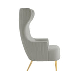 TOV Julia Grey Velvet Channel Tufted Wingback Chair