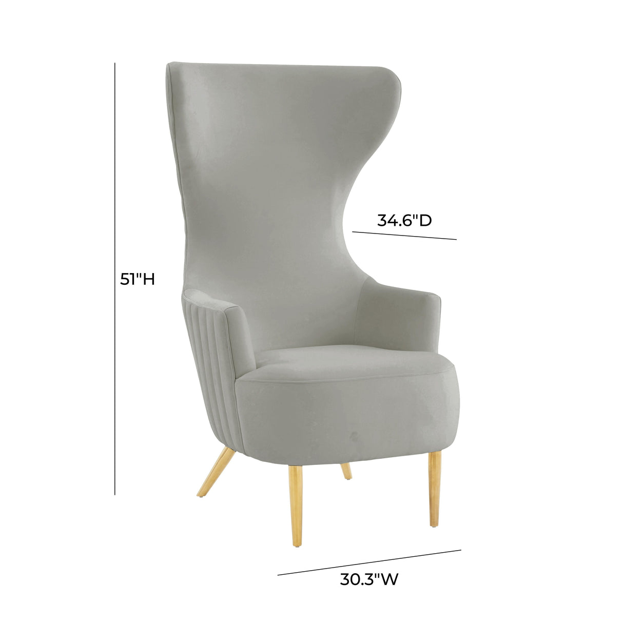 TOV Julia Grey Velvet Channel Tufted Wingback Chair