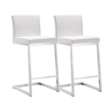TOV Parma White Performance Vegan Leather and Stainless Steel Counter Stool - Set of 2