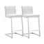 TOV Parma White Performance Vegan Leather and Stainless Steel Counter Stool - Set of 2