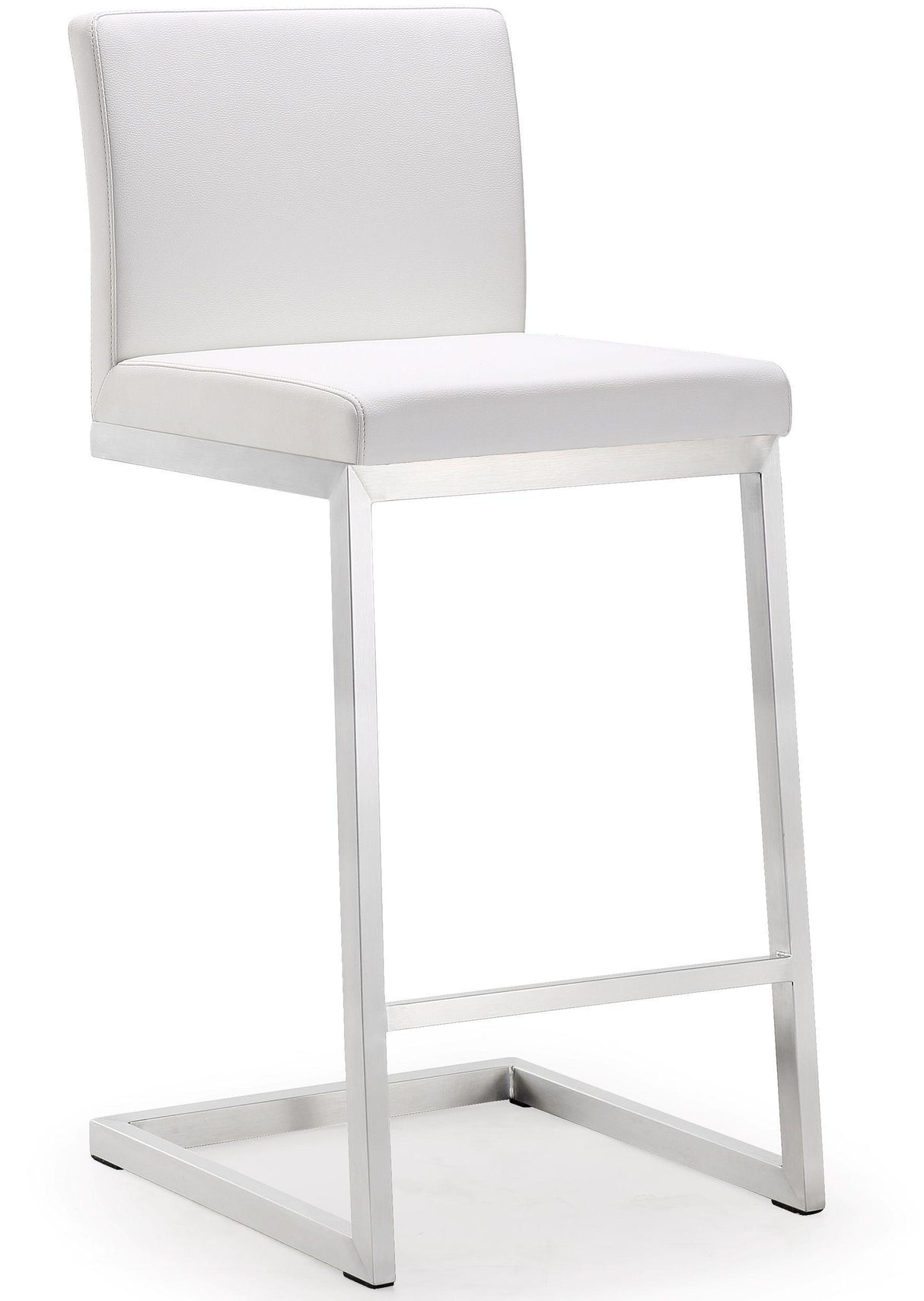 TOV Parma White Performance Vegan Leather and Stainless Steel Counter Stool - Set of 2