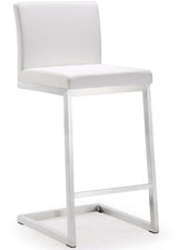 TOV Parma White Performance Vegan Leather and Stainless Steel Counter Stool - Set of 2