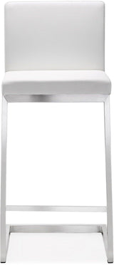 TOV Parma White Performance Vegan Leather and Stainless Steel Counter Stool - Set of 2