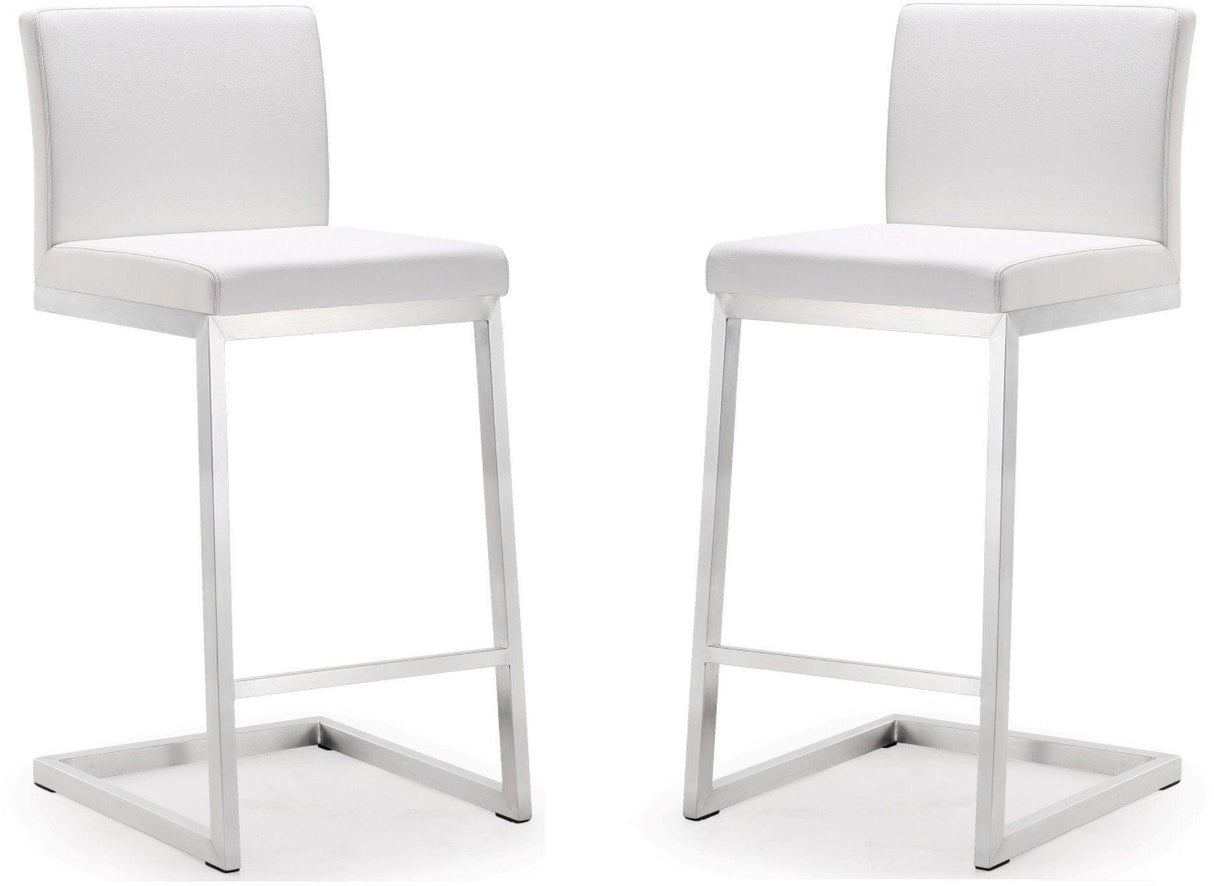 TOV Parma White Performance Vegan Leather and Stainless Steel Counter Stool - Set of 2