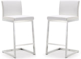 TOV Parma White Performance Vegan Leather and Stainless Steel Counter Stool - Set of 2