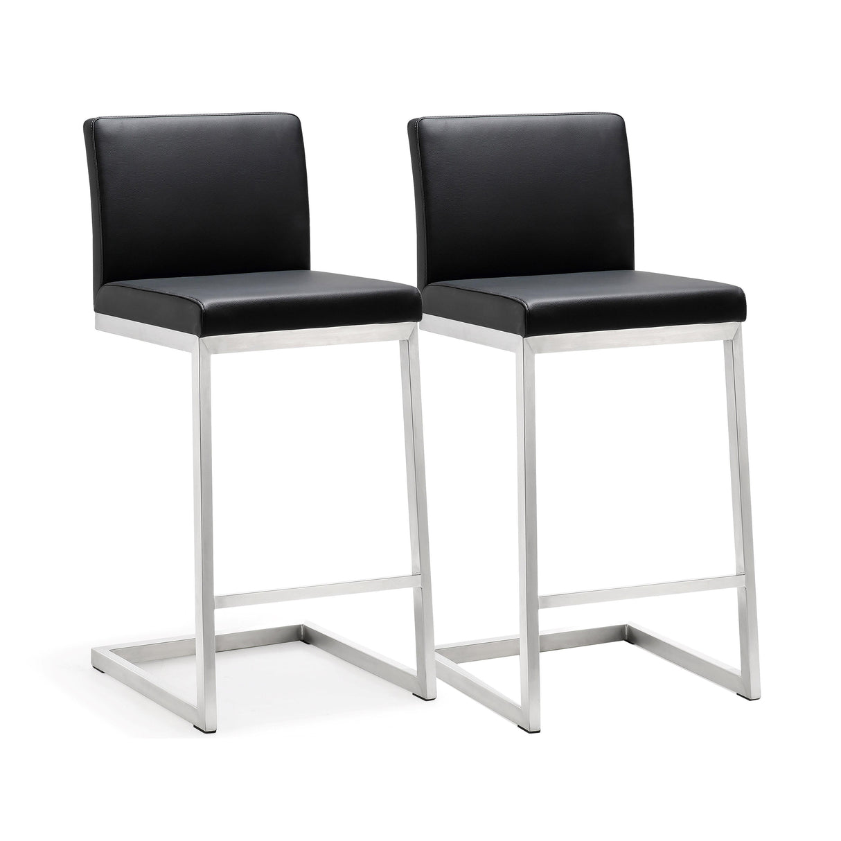 TOV Parma Black Performance Vegan Leather and Stainless Steel Counter Stool - Set of 2