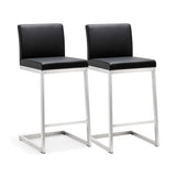 TOV Parma Black Performance Vegan Leather and Stainless Steel Counter Stool - Set of 2