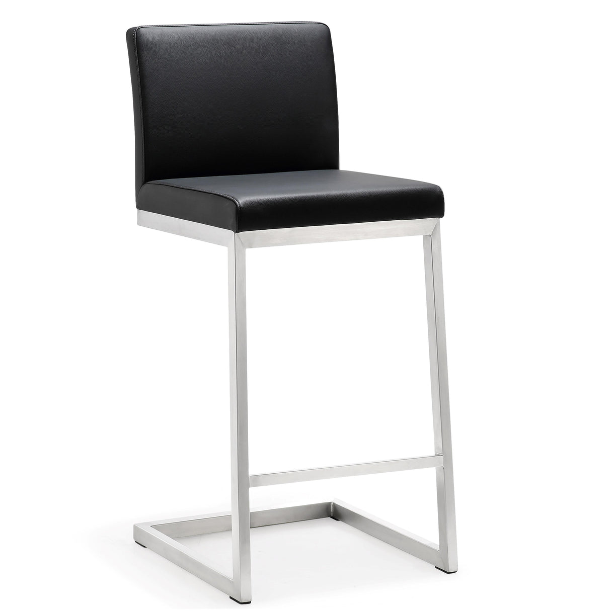 TOV Parma Black Performance Vegan Leather and Stainless Steel Counter Stool - Set of 2