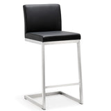 TOV Parma Black Performance Vegan Leather and Stainless Steel Counter Stool - Set of 2