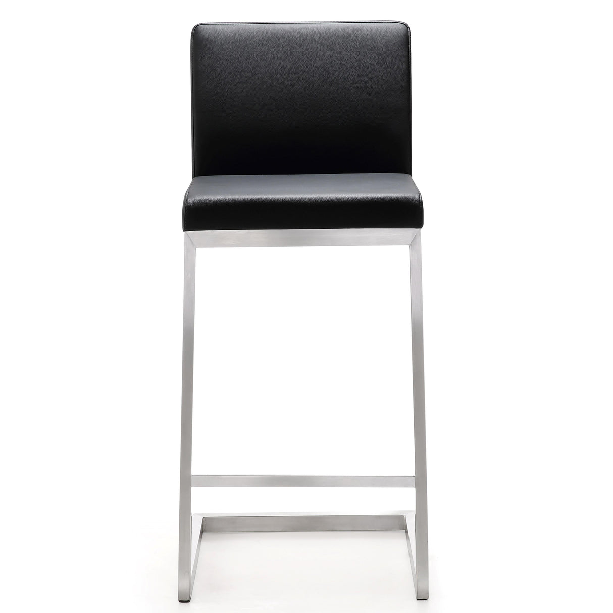 TOV Parma Black Performance Vegan Leather and Stainless Steel Counter Stool - Set of 2