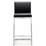 TOV Parma Black Performance Vegan Leather and Stainless Steel Counter Stool - Set of 2