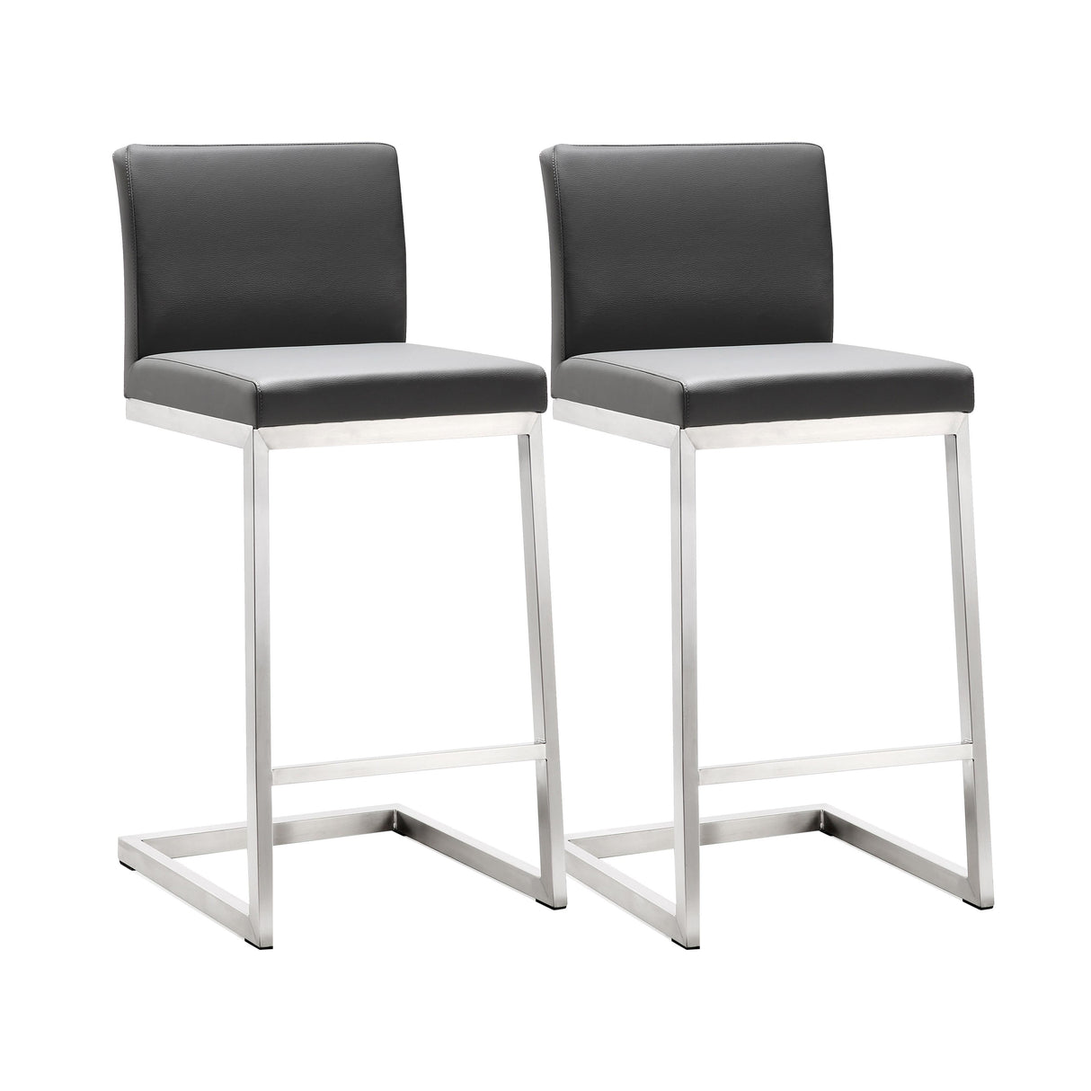 TOV Parma Grey Performance Vegan Leather and Stainless Steel Counter Stool - Set of 2