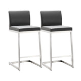 TOV Parma Grey Performance Vegan Leather and Stainless Steel Counter Stool - Set of 2