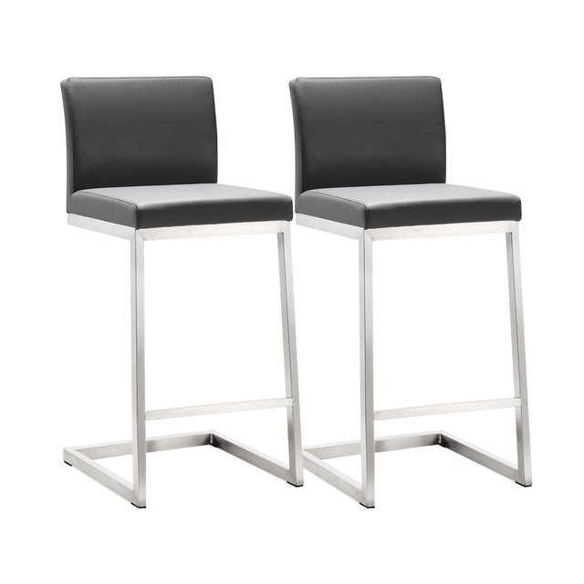 TOV Parma Grey Performance Vegan Leather and Stainless Steel Counter Stool - Set of 2