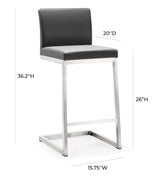 TOV Parma Grey Performance Vegan Leather and Stainless Steel Counter Stool - Set of 2