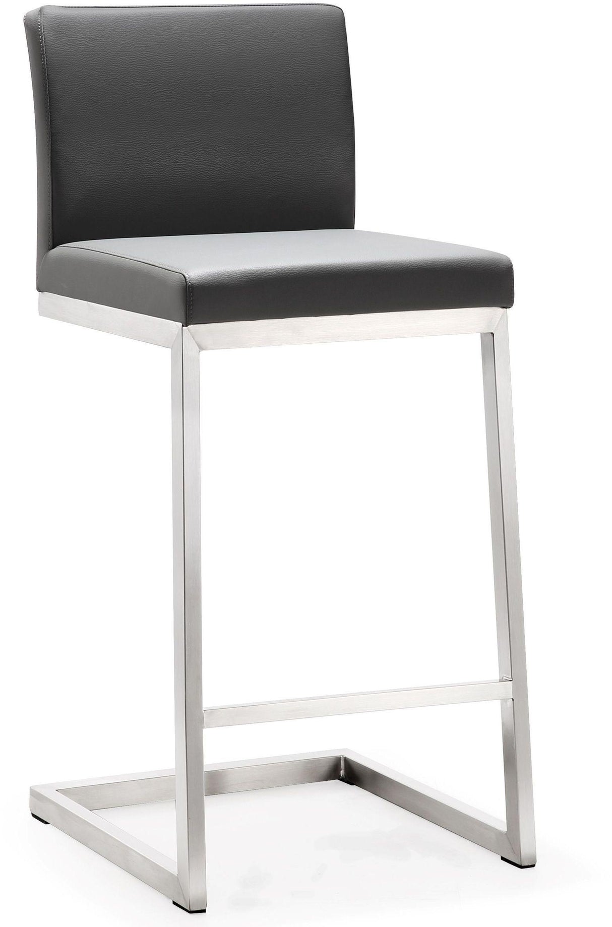 TOV Parma Grey Performance Vegan Leather and Stainless Steel Counter Stool - Set of 2