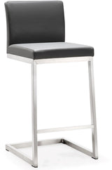 TOV Parma Grey Performance Vegan Leather and Stainless Steel Counter Stool - Set of 2