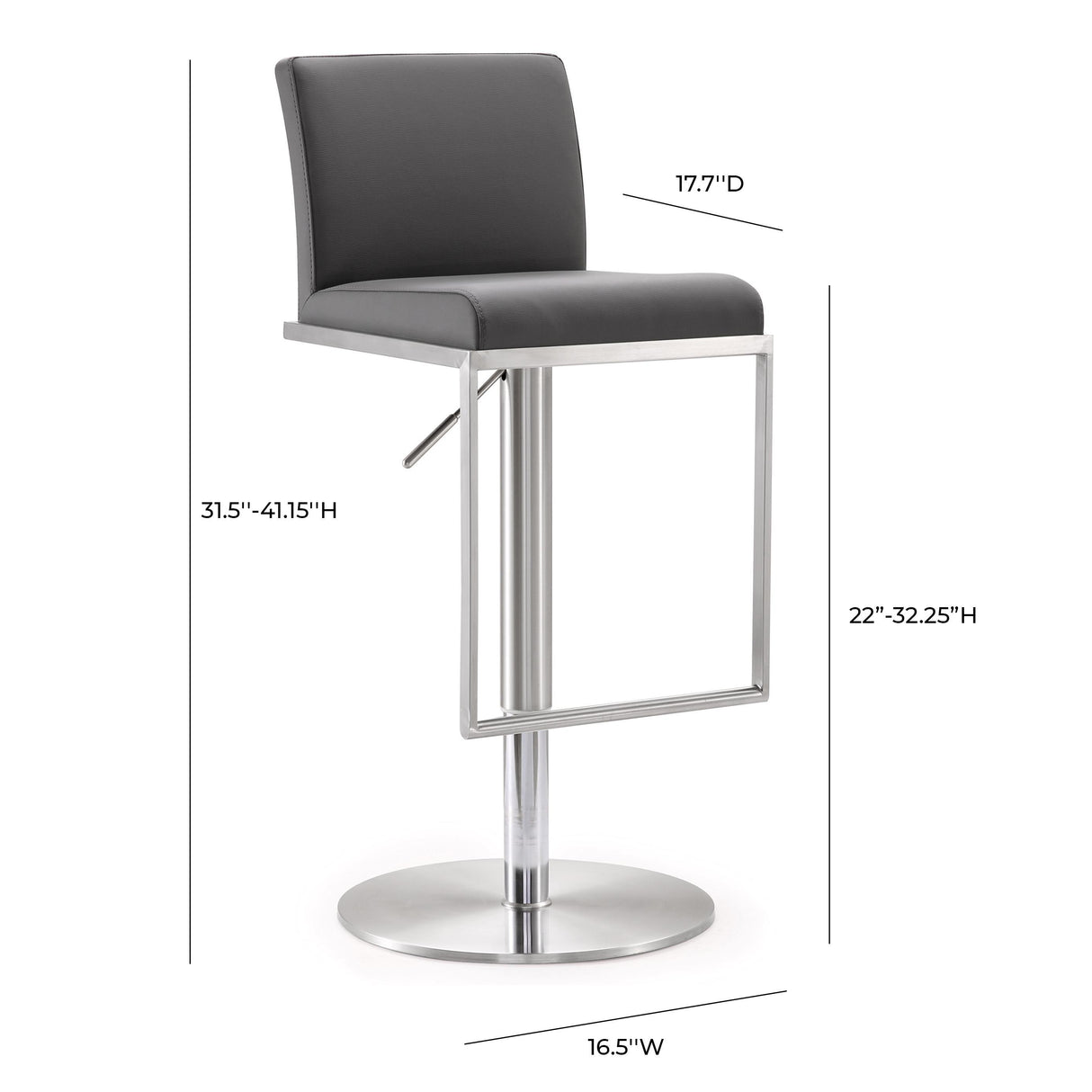 TOV Amalfi Grey Performance Vegan Leather Adjustable Stool
