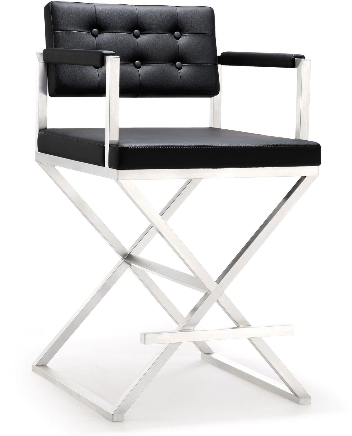 TOV Director Black Performance Vegan Leather and Stainless Steel Counter Stool