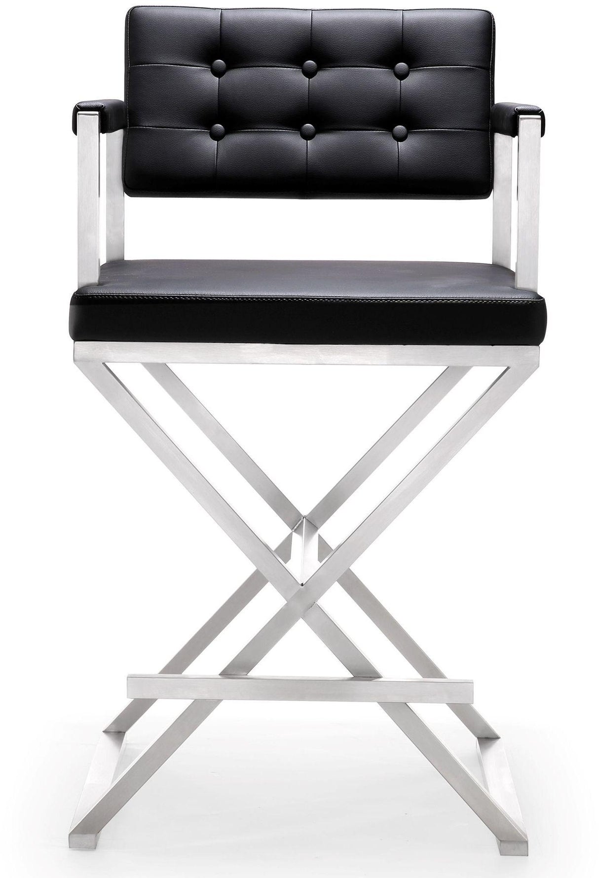 TOV Director Black Performance Vegan Leather and Stainless Steel Counter Stool