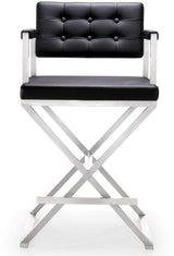 TOV Director Black Performance Vegan Leather and Stainless Steel Counter Stool