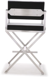 TOV Director Black Performance Vegan Leather and Stainless Steel Counter Stool