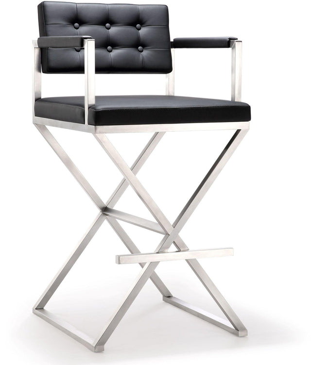 TOV Director Black Performance Vegan Leather and Stainless Steel Barstool