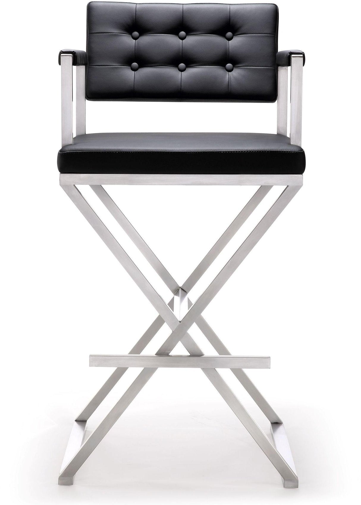 TOV Director Black Performance Vegan Leather and Stainless Steel Barstool