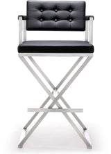 TOV Director Black Performance Vegan Leather and Stainless Steel Barstool