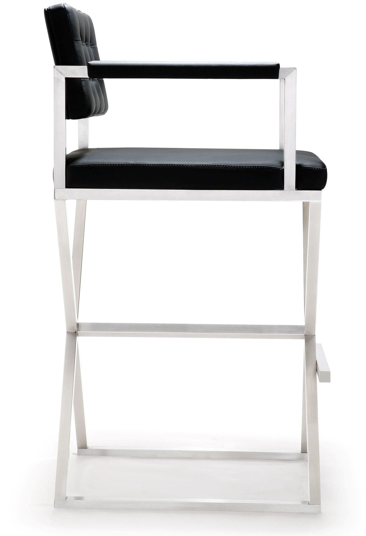 TOV Director Black Performance Vegan Leather and Stainless Steel Barstool