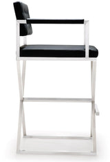 TOV Director Black Performance Vegan Leather and Stainless Steel Barstool