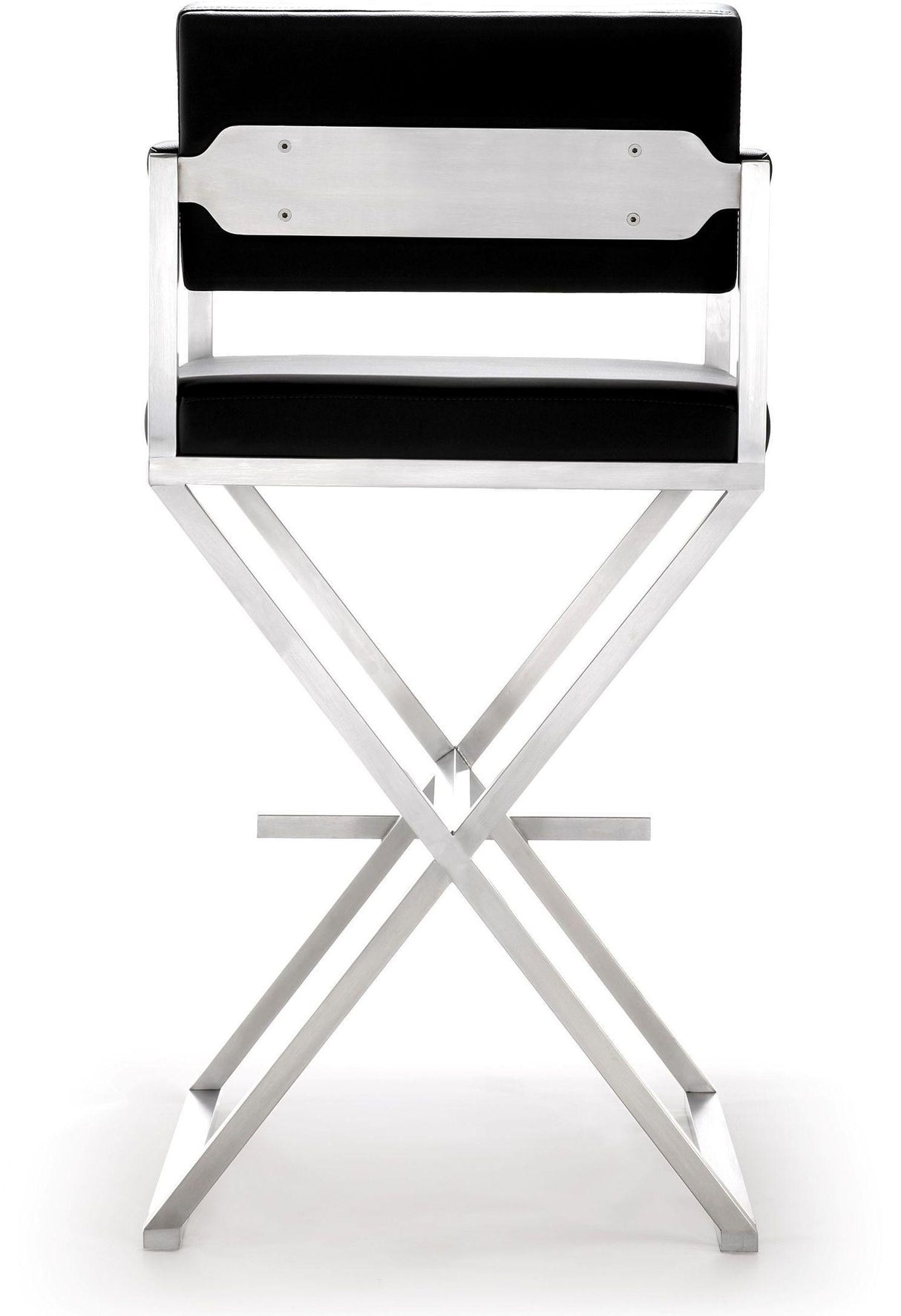 TOV Director Black Performance Vegan Leather and Stainless Steel Barstool