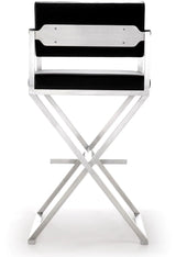 TOV Director Black Performance Vegan Leather and Stainless Steel Barstool